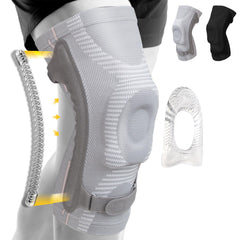 ZJMQJ Knee Brace for Women and Men Knee Sleeve with Patella Pad & Side Stabilizers Compression Support for ACL/PCL Running and Sports (GreyL)