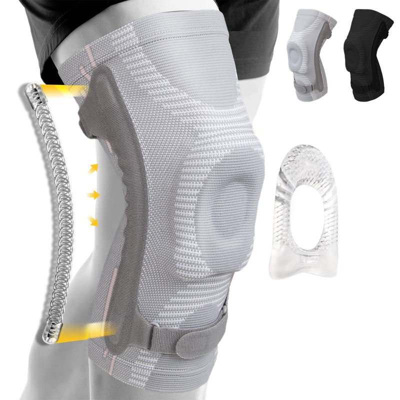 ZJMQJ Knee Brace for Women and Men Knee Sleeve with Patella Pad & Side Stabilizers Compression Support for ACL/PCL Running and Sports (GreyL)